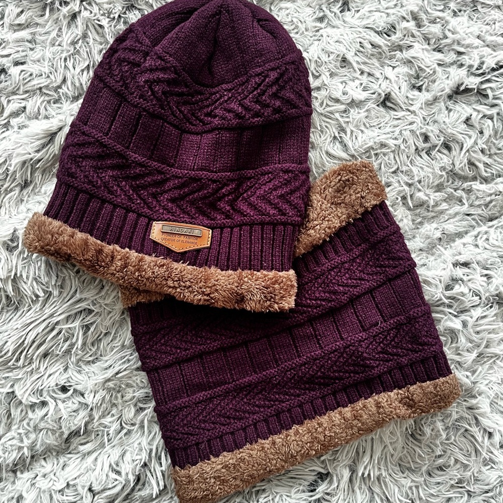 Hindawai Purple Knit Beanie & Neck Scarf